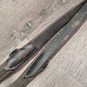 Cotton Web Reins *fair, broken keeper, chewed, frays, scrapes, faded, dirt, stains, v.stiff & dry