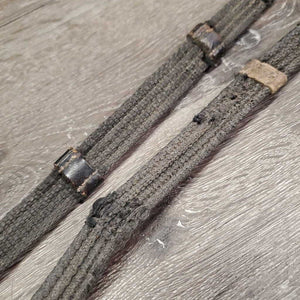 Cotton Web Reins *fair, broken keeper, chewed, frays, scrapes, faded, dirt, stains, v.stiff & dry