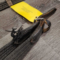 Cotton Web Reins *fair, broken keeper, chewed, frays, scrapes, faded, dirt, stains, v.stiff & dry
