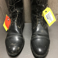 Field Boots, Pull On, Boot Pulls *gc/fair, oldewr, creased, dirty, stiff, scrapes, residue, unstitched toe
