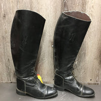 Field Boots, Pull On, Boot Pulls *gc/fair, oldewr, creased, dirty, stiff, scrapes, residue, unstitched toe
