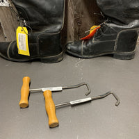 Field Boots, Pull On, Boot Pulls *gc/fair, oldewr, creased, dirty, stiff, scrapes, residue, unstitched toe
