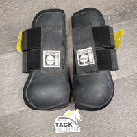 Pr Open Front Boots *gc, 1 squished, dirty, scuffs, scratches, older

