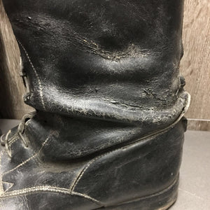 Field Boots, aftermarket Zips, Blue/Green Plaid Boot Bag, Red Plastic Forms *fair, peeling, rubs, scratches, pulling off sole