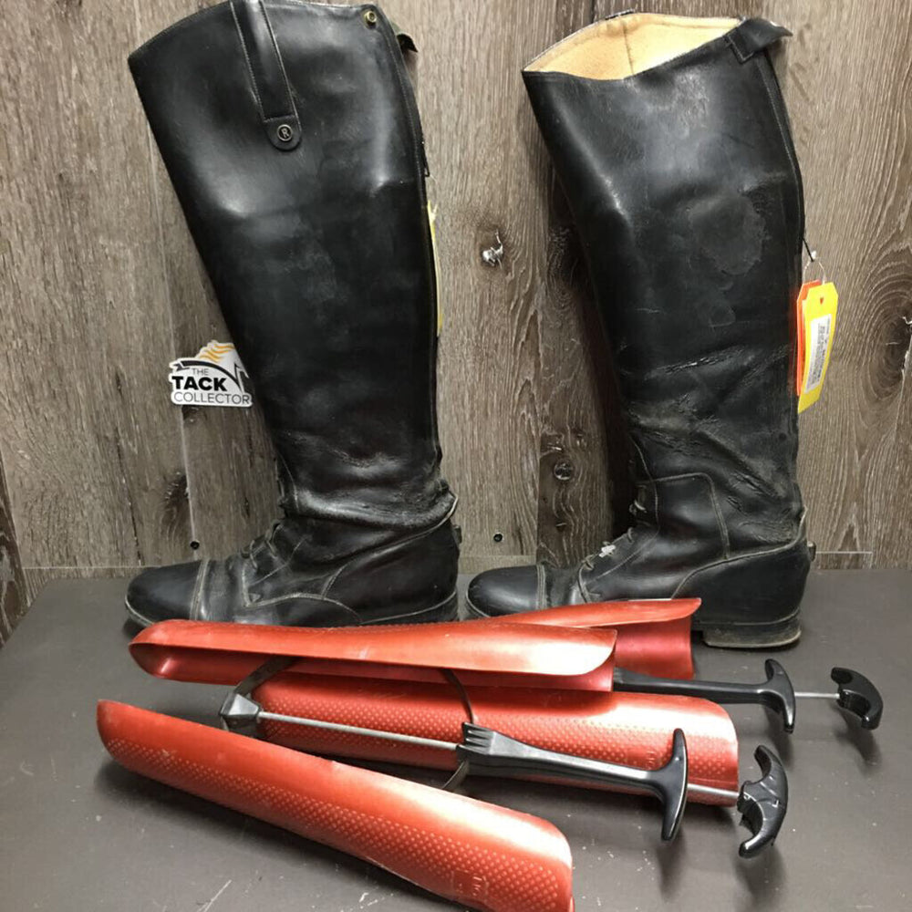 Field Boots, aftermarket Zips, Blue/Green Plaid Boot Bag, Red Plastic Forms *fair, peeling, rubs, scratches, pulling off sole