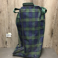 Field Boots, aftermarket Zips, Blue/Green Plaid Boot Bag, Red Plastic Forms *fair, peeling, rubs, scratches, pulling off sole
