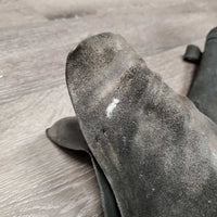 Full Suede Chaps, zips *fair, dirty, older, v.stiff & curled bottom, rubs, discolored