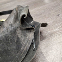 Full Suede Chaps, zips *fair, dirty, older, v.stiff & curled bottom, rubs, discolored