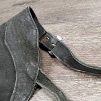 Full Suede Chaps, zips *fair, dirty, older, v.stiff & curled bottom, rubs, discolored