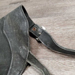 Full Suede Chaps, zips *fair, dirty, older, v.stiff & curled bottom, rubs, discolored