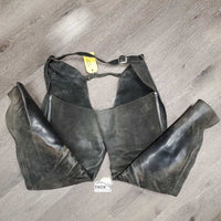 Full Suede Chaps, zips *fair, dirty, older, v.stiff & curled bottom, rubs, discolored
