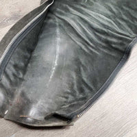 Full Suede Chaps, zips *fair, dirty, older, v.stiff & curled bottom, rubs, discolored
