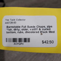 Full Suede Chaps, zips *fair, dirty, older, v.stiff & curled bottom, rubs, discolored
