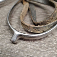Pr POW Spurs, Leather Spur Straps *gc/fair, widened, dirt, straps: sliced, dirty, cracks & cut ends