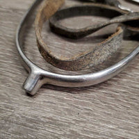 Pr POW Spurs, Leather Spur Straps *gc/fair, widened, dirt, straps: sliced, dirty, cracks & cut ends