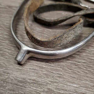Pr POW Spurs, Leather Spur Straps *gc/fair, widened, dirt, straps: sliced, dirty, cracks & cut ends
