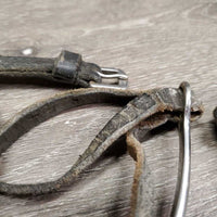Pr POW Spurs, Leather Spur Straps *gc/fair, widened, dirt, straps: sliced, dirty, cracks & cut ends