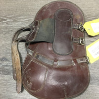 Open Front Leather Boots, buckles *gc, stiff, scrapes, older, mnr dirt, xholes, rubs, mnr stretched elastic
