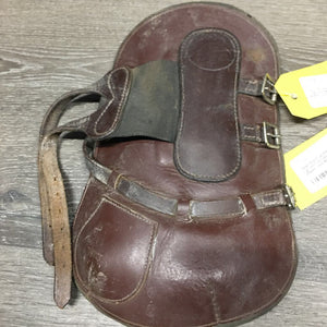 Open Front Leather Boots, buckles *gc, stiff, scrapes, older, mnr dirt, xholes, rubs, mnr stretched elastic