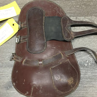 Open Front Leather Boots, buckles *gc, stiff, scrapes, older, mnr dirt, xholes, rubs, mnr stretched elastic
