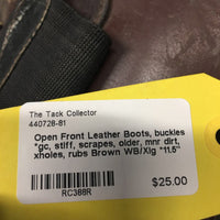 Open Front Leather Boots, buckles *gc, stiff, scrapes, older, mnr dirt, xholes, rubs, mnr stretched elastic
