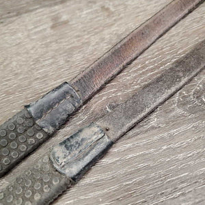 Soft Rubber Reins, thick leather finger stoppers *fair, v.dry, v.stiff, cracking, rubber: holey, thin, torn