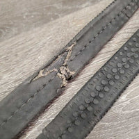 Soft Rubber Reins, thick leather finger stoppers *fair, v.dry, v.stiff, cracking, rubber: holey, thin, torn
