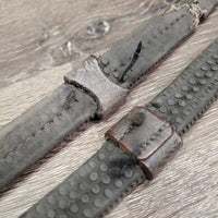 Soft Rubber Reins, thick leather finger stoppers *fair, v.dry, v.stiff, cracking, rubber: holey, thin, torn
