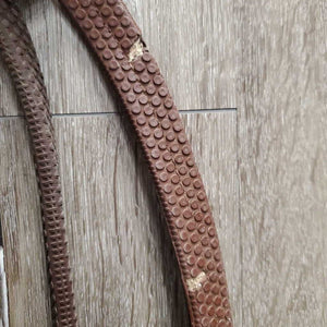 Rsd Rolled Bridle, Rubber Reins *gc/fair, NO Flash, older, rubs, scraped edges, splits, mismatched, tight keepers, dry, faded