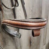 Rsd Rolled Bridle, Rubber Reins *gc/fair, NO Flash, older, rubs, scraped edges, splits, mismatched, tight keepers, dry, faded