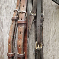 Rsd Rolled Bridle, Rubber Reins *gc/fair, NO Flash, older, rubs, scraped edges, splits, mismatched, tight keepers, dry, faded
