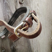 Rsd Rolled Bridle, Rubber Reins *gc/fair, NO Flash, older, rubs, scraped edges, splits, mismatched, tight keepers, dry, faded
