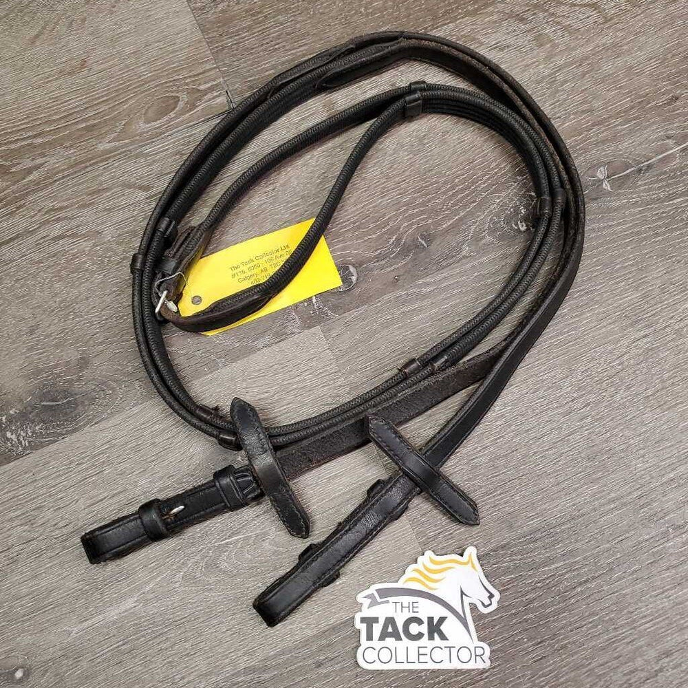 Cotton Web Reins, finger stoppers *gc, loose hook, rubs, mnr dirt/dust, threads, scraped edges, faded