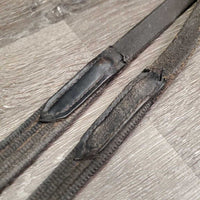 Cotton Web Reins, finger stoppers *gc, loose hook, rubs, mnr dirt/dust, threads, scraped edges, faded