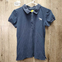 SS Polo Shirt, 1/4 button up *gc/fair, wrinkled, hair, faded, curled colar, edge rubs, stains
