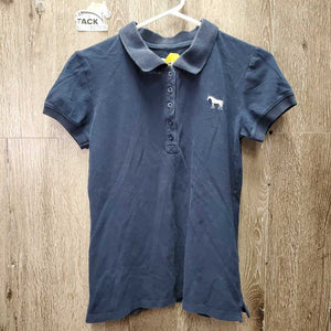 SS Polo Shirt, 1/4 button up *gc/fair, wrinkled, hair, faded, curled colar, edge rubs, stains