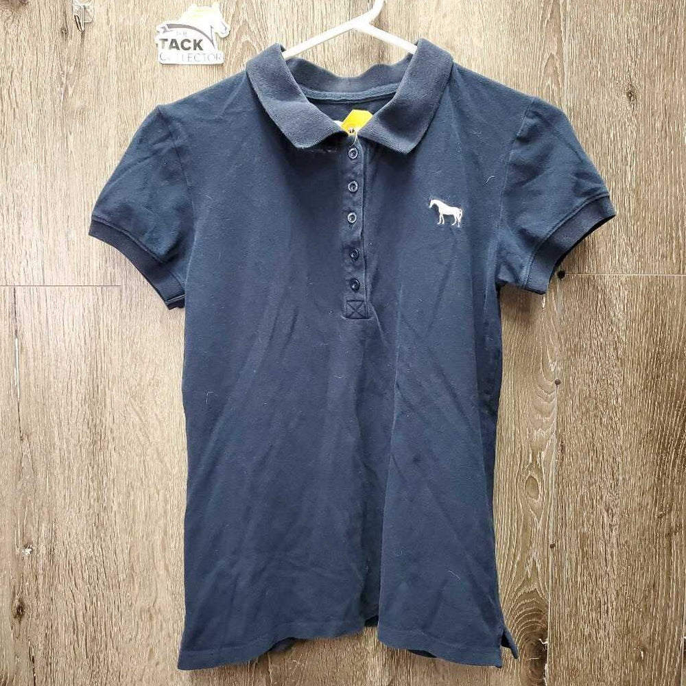 SS Polo Shirt, 1/4 button up *gc/fair, wrinkled, hair, faded, curled colar, edge rubs, stains