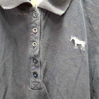 SS Polo Shirt, 1/4 button up *gc/fair, wrinkled, hair, faded, curled colar, edge rubs, stains
