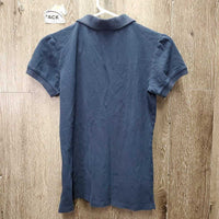 SS Polo Shirt, 1/4 button up *gc/fair, wrinkled, hair, faded, curled colar, edge rubs, stains
