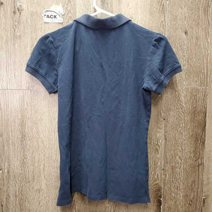 SS Polo Shirt, 1/4 button up *gc/fair, wrinkled, hair, faded, curled colar, edge rubs, stains