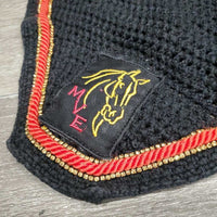 Crochet Bonnet, 1x piping, 1x bling, "MVE" *gc, curled & faded edges, mnr hair, piping rubs & frays, bent bling, clean