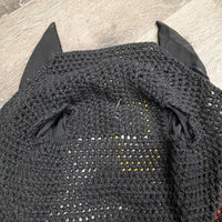 Crochet Bonnet, 1x piping, 1x bling, "MVE" *gc, curled & faded edges, mnr hair, piping rubs & frays, bent bling, clean
