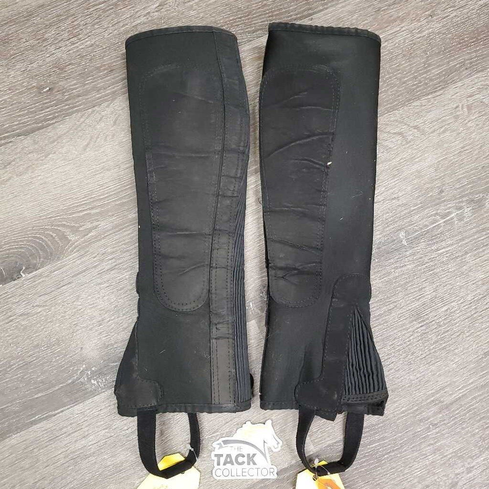 Neoprene Half Chaps *gc/fair, cracks, rubs, clean, undone stitching, hair