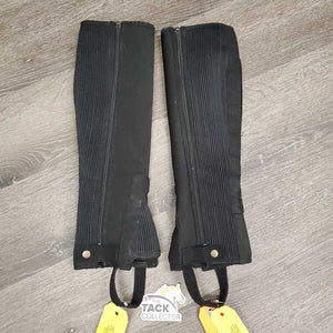 Neoprene Half Chaps *gc/fair, cracks, rubs, clean, undone stitching, hair