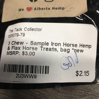 3 Chew - Sample Iron Horse Hemp & Flax Horse Treats, bag *new
