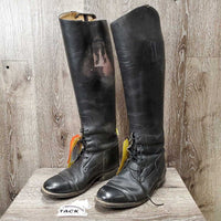Field Boots, Pull On, 2 Blue Forms *fair, older, rubs, scrapes, crumpled & peeled heels, undone seams, torn & missing tabs