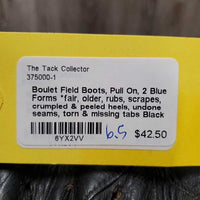 Field Boots, Pull On, 2 Blue Forms *fair, older, rubs, scrapes, crumpled & peeled heels, undone seams, torn & missing tabs
