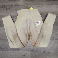 High Waist Full Hvy Leather Seat Breeches *gc, older, v.stained, seam puckers, dingy, stretch/puckers