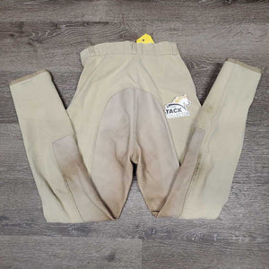 High Waist Full Hvy Leather Seat Breeches *gc, older, v.stained, seam puckers, dingy, stretch/puckers