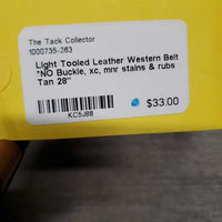 Light Tooled Leather Western Belt *NO Buckle, xc, mnr stains & rubs